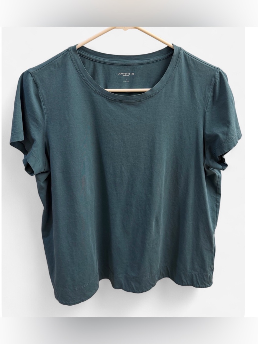 Lafayette 148 New York Teal Short Sleeve Crewneck Tee size L